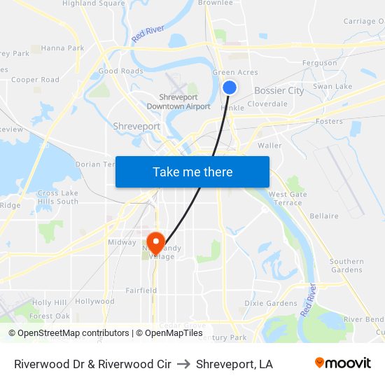 Riverwood Dr & Riverwood Cir to Shreveport, LA map