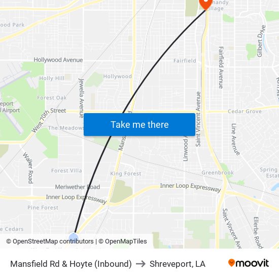 Mansfield Rd & Hoyte (Inbound) to Shreveport, LA map