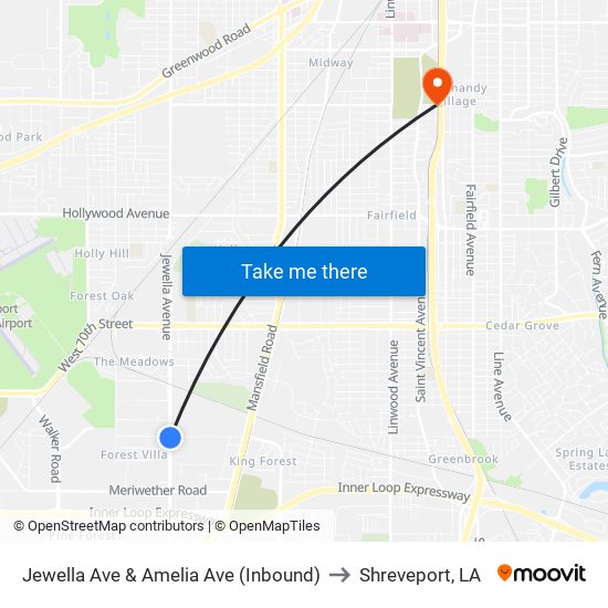 Jewella Ave & Amelia Ave (Inbound) to Shreveport, LA map