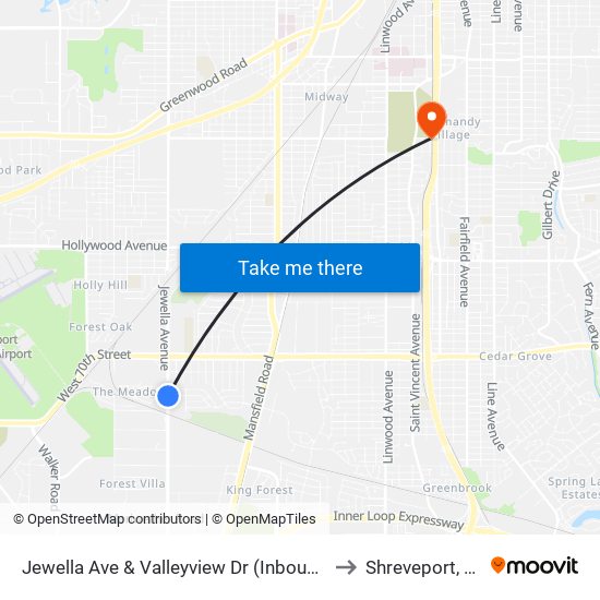 Jewella Ave & Valleyview Dr (Inbound) to Shreveport, LA map