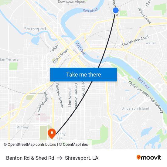 Benton Rd & Shed Rd to Shreveport, LA map