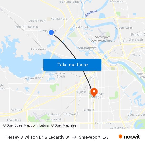 Hersey D Wilson Dr & Legardy St to Shreveport, LA map