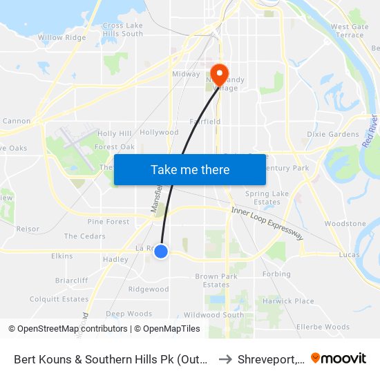 Bert Kouns & Southern Hills Pk (Outbound) to Shreveport, LA map