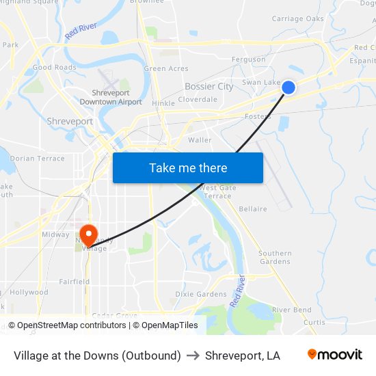 Village at the Downs (Outbound) to Shreveport, LA map