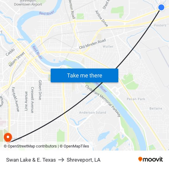 Swan Lake & E. Texas to Shreveport, LA map