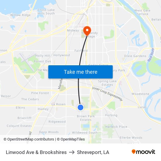 Linwood Ave & Brookshires to Shreveport, LA map