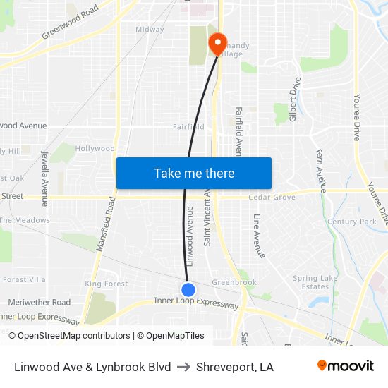 Linwood Ave & Lynbrook Blvd to Shreveport, LA map