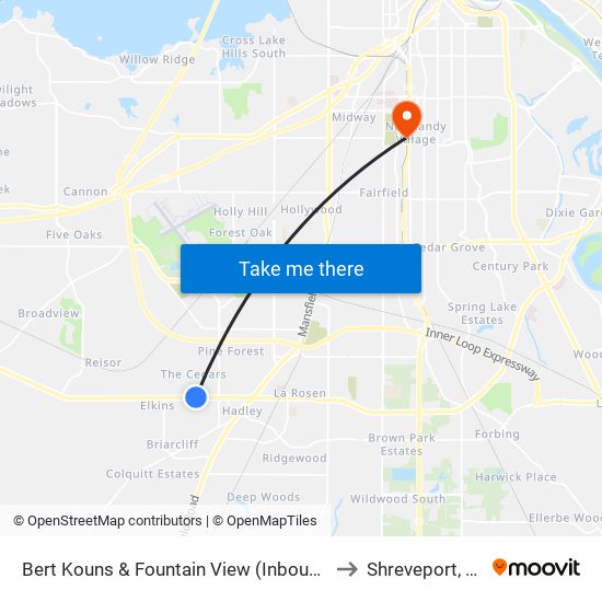 Bert Kouns & Fountain View (Inbound) to Shreveport, LA map