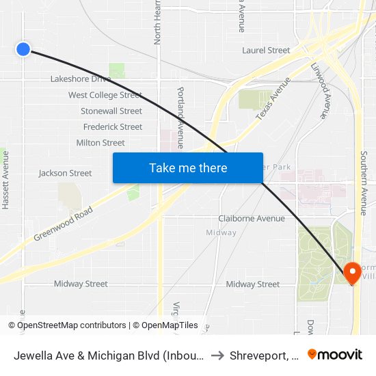 Jewella Ave & Michigan Blvd (Inbound) to Shreveport, LA map