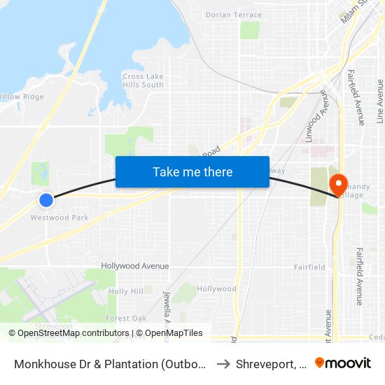 Monkhouse Dr & Plantation (Outbound) to Shreveport, LA map