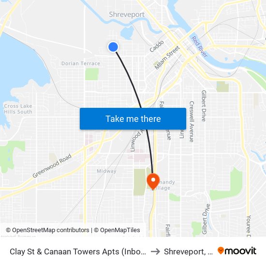 Clay St & Canaan Towers Apts (Inbound) to Shreveport, LA map