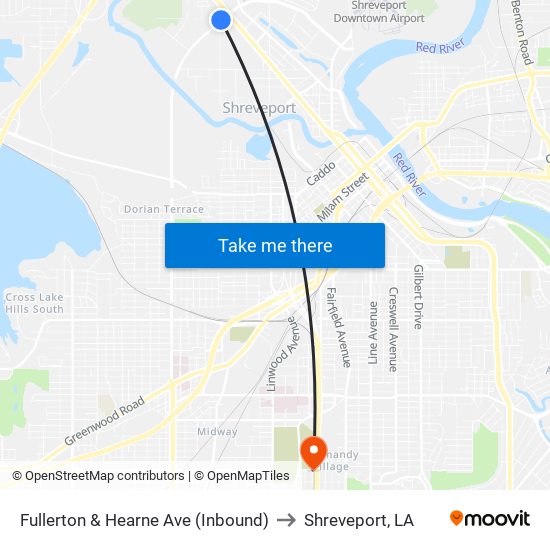 Fullerton & Hearne Ave (Inbound) to Shreveport, LA map