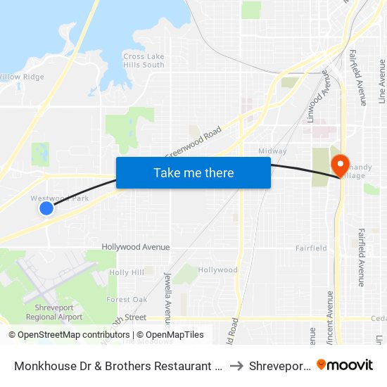 Monkhouse Dr & Brothers Restaurant  (Outbound) to Shreveport, LA map