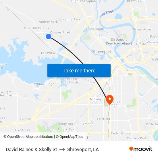 David Raines & Skelly St to Shreveport, LA map