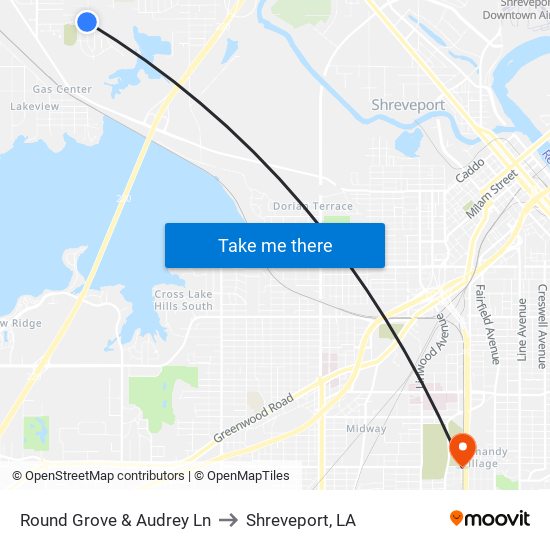 Round Grove & Audrey Ln to Shreveport, LA map