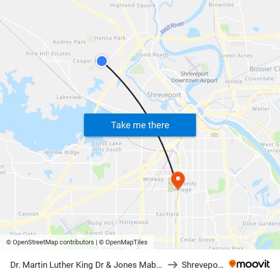 Dr. Martin Luther King Dr & Jones Mabry (Outbound) to Shreveport, LA map