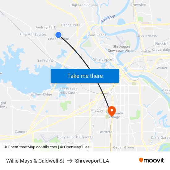 Willie Mays & Caldwell St to Shreveport, LA map