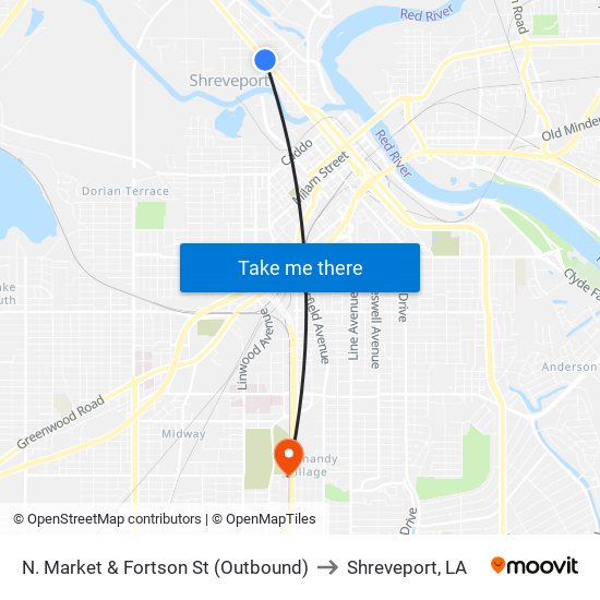 N. Market & Fortson St (Outbound) to Shreveport, LA map