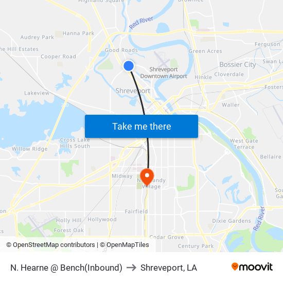 N. Hearne @ Bench(Inbound) to Shreveport, LA map