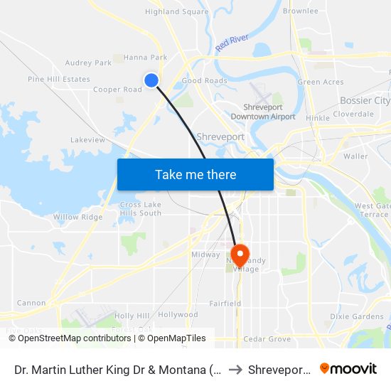 Dr. Martin Luther King Dr & Montana (Inbound) to Shreveport, LA map