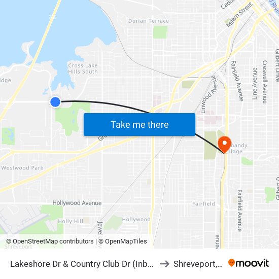 Lakeshore Dr & Country Club Dr (Inbound) to Shreveport, LA map