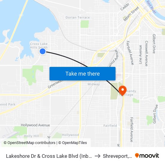 Lakeshore Dr & Cross Lake Blvd (Inbound) to Shreveport, LA map
