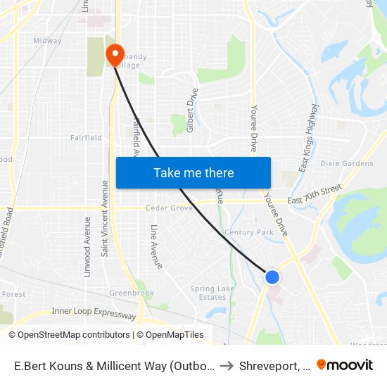 E.Bert Kouns & Millicent Way (Outbound) to Shreveport, LA map