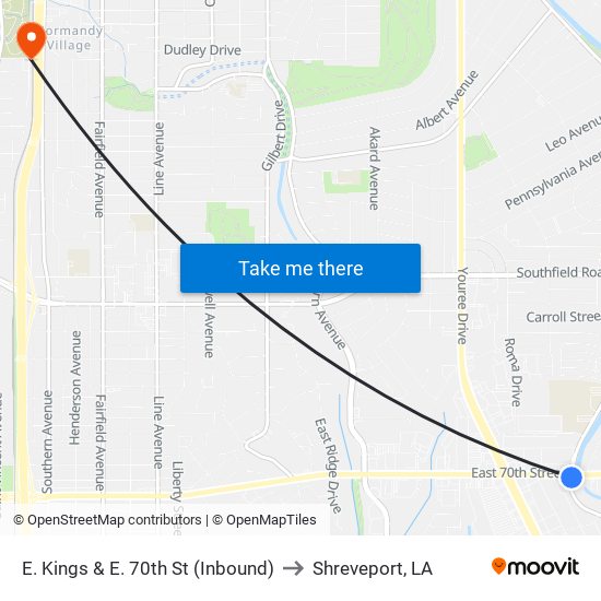 E. Kings & E. 70th St  (Inbound) to Shreveport, LA map