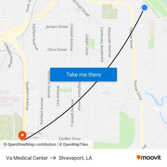 Va Medical Center to Shreveport, LA map