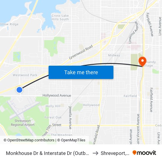 Monkhouse Dr & Interstate Dr (Outbound) to Shreveport, LA map