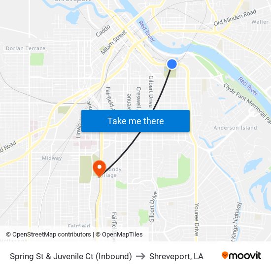 Spring St & Juvenile Ct (Inbound) to Shreveport, LA map