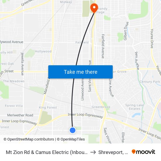Mt Zion Rd & Camus Electric (Inbound) to Shreveport, LA map