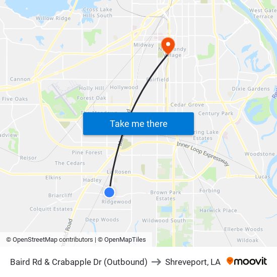 Baird Rd & Crabapple Dr (Outbound) to Shreveport, LA map