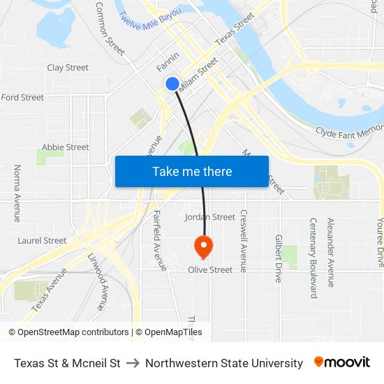 Texas St & Mcneil St to Northwestern State University map