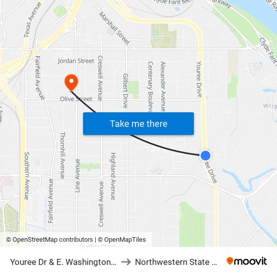 Youree Dr  & E. Washington (Inbound) to Northwestern State University map