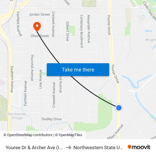 Youree Dr  & Archer Ave (Inbound) to Northwestern State University map