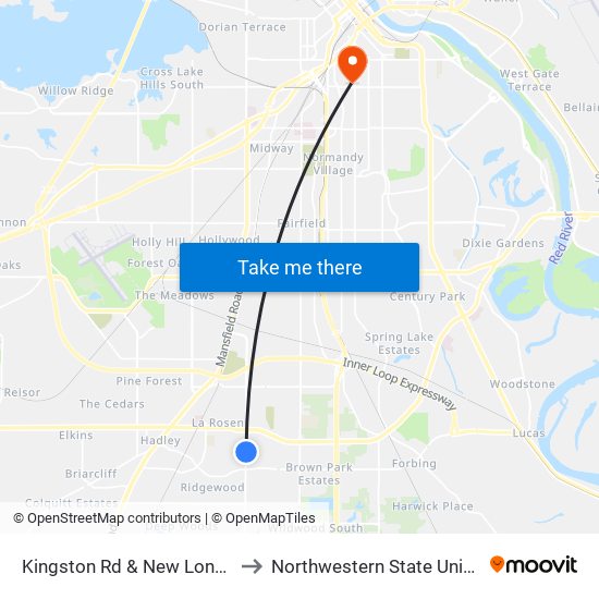 Kingston Rd & New London St to Northwestern State University map