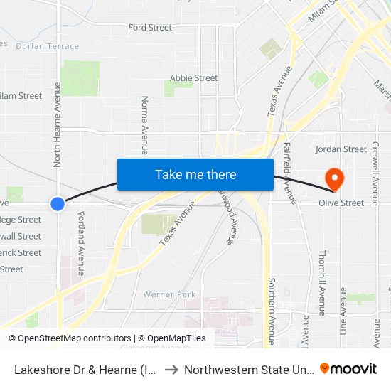 Lakeshore Dr & Hearne (Inbound) to Northwestern State University map