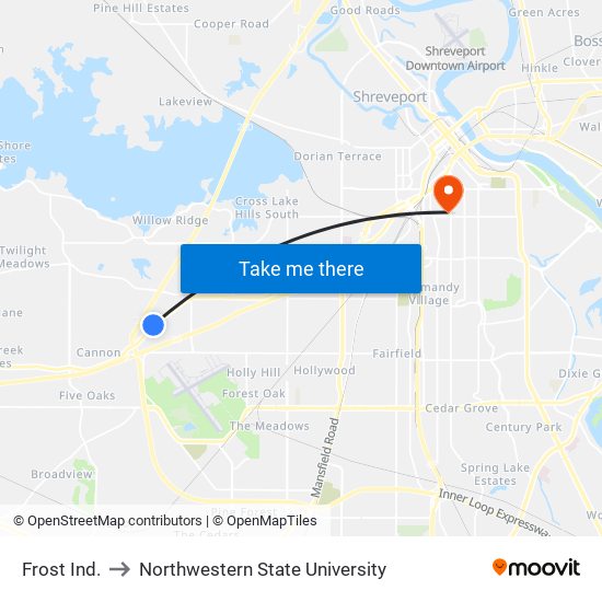 Frost Ind. to Northwestern State University map