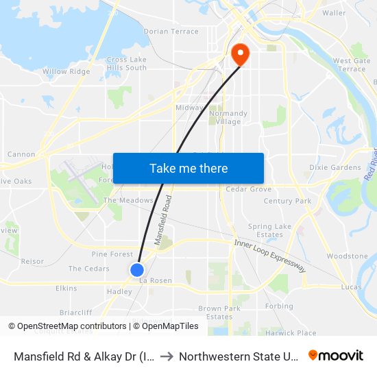 Mansfield Rd & Alkay  Dr (Inbound) to Northwestern State University map