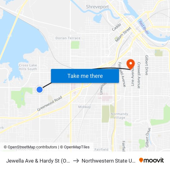 Jewella Ave & Hardy St (Outbound) to Northwestern State University map