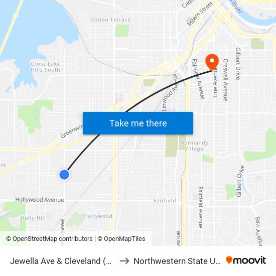Jewella Ave & Cleveland (Outbound) to Northwestern State University map