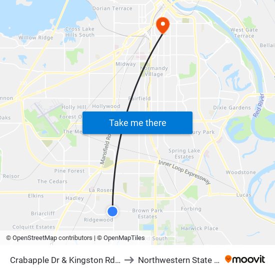 Crabapple Dr & Kingston Rd (Outbound) to Northwestern State University map