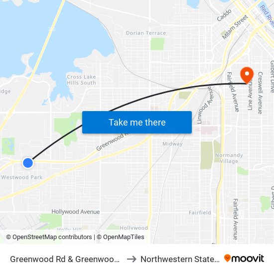 Greenwood Rd & Greenwood Ln (Inbound) to Northwestern State University map
