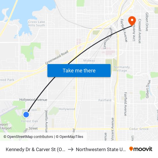 Kennedy Dr & Carver St (Outbound) to Northwestern State University map