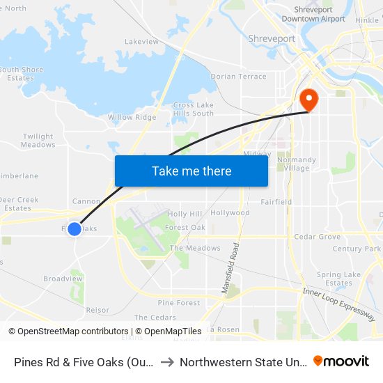 Pines Rd & Five Oaks (Outbound) to Northwestern State University map