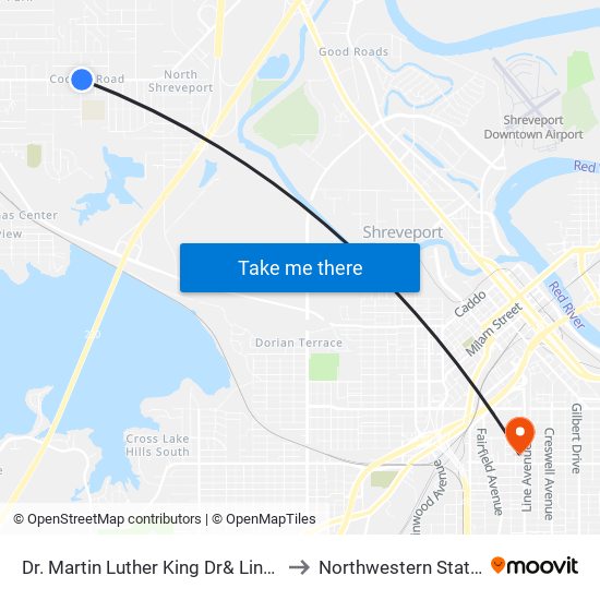 Dr. Martin Luther King Dr& Linear St (Outbound) to Northwestern State University map