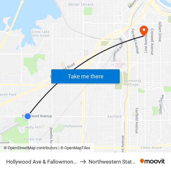 Hollywood Ave & Fallowmont St (Outbound) to Northwestern State University map