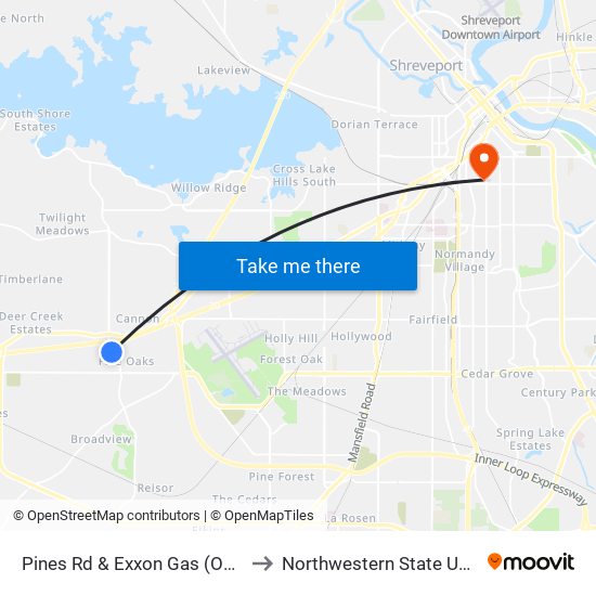 Pines Rd & Exxon Gas (Outbound) to Northwestern State University map