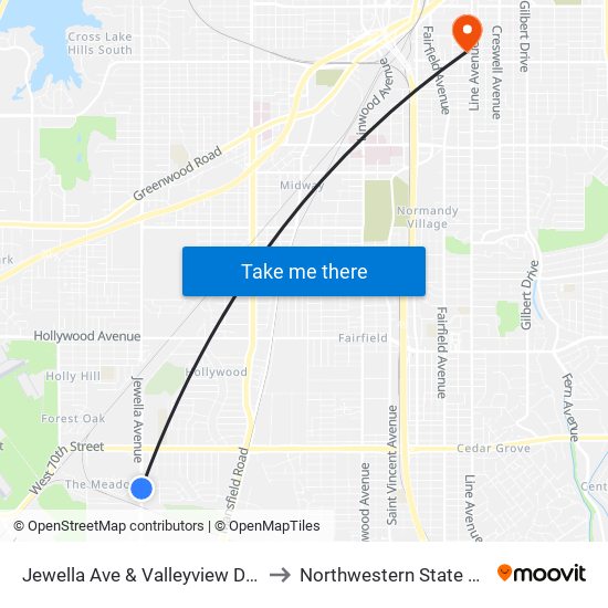 Jewella Ave & Valleyview Dr (Inbound) to Northwestern State University map